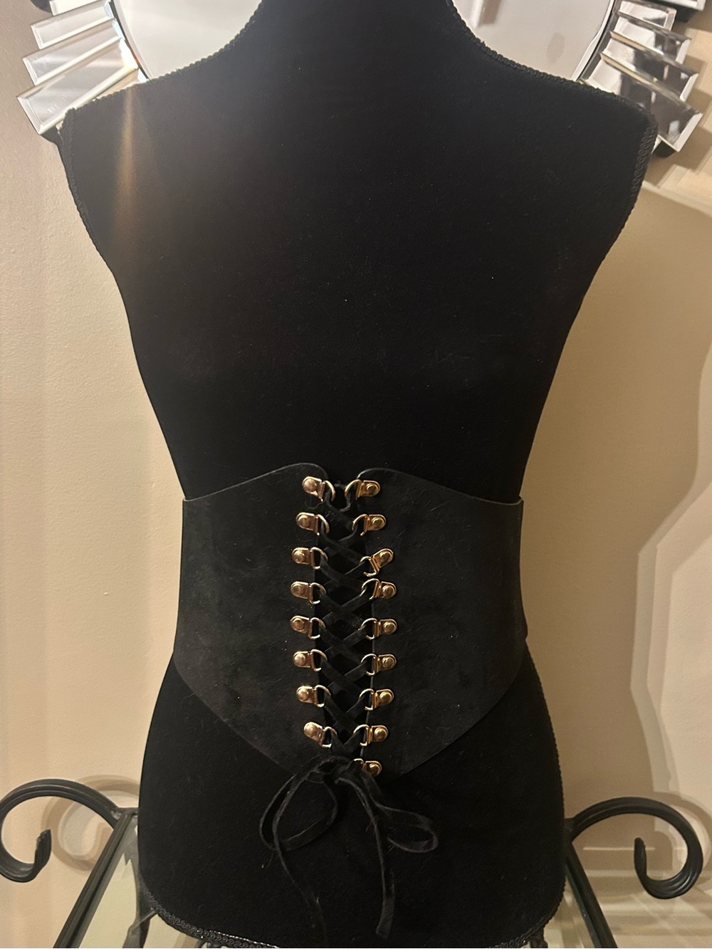 Black Lace-Up Wide Corset Belt - Unbranded